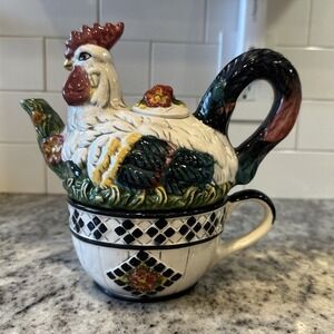 Vintage CBK Ltd. Ceramic Rooster Tea Pot Kitchen Farmhouse 1998 Tile Accent